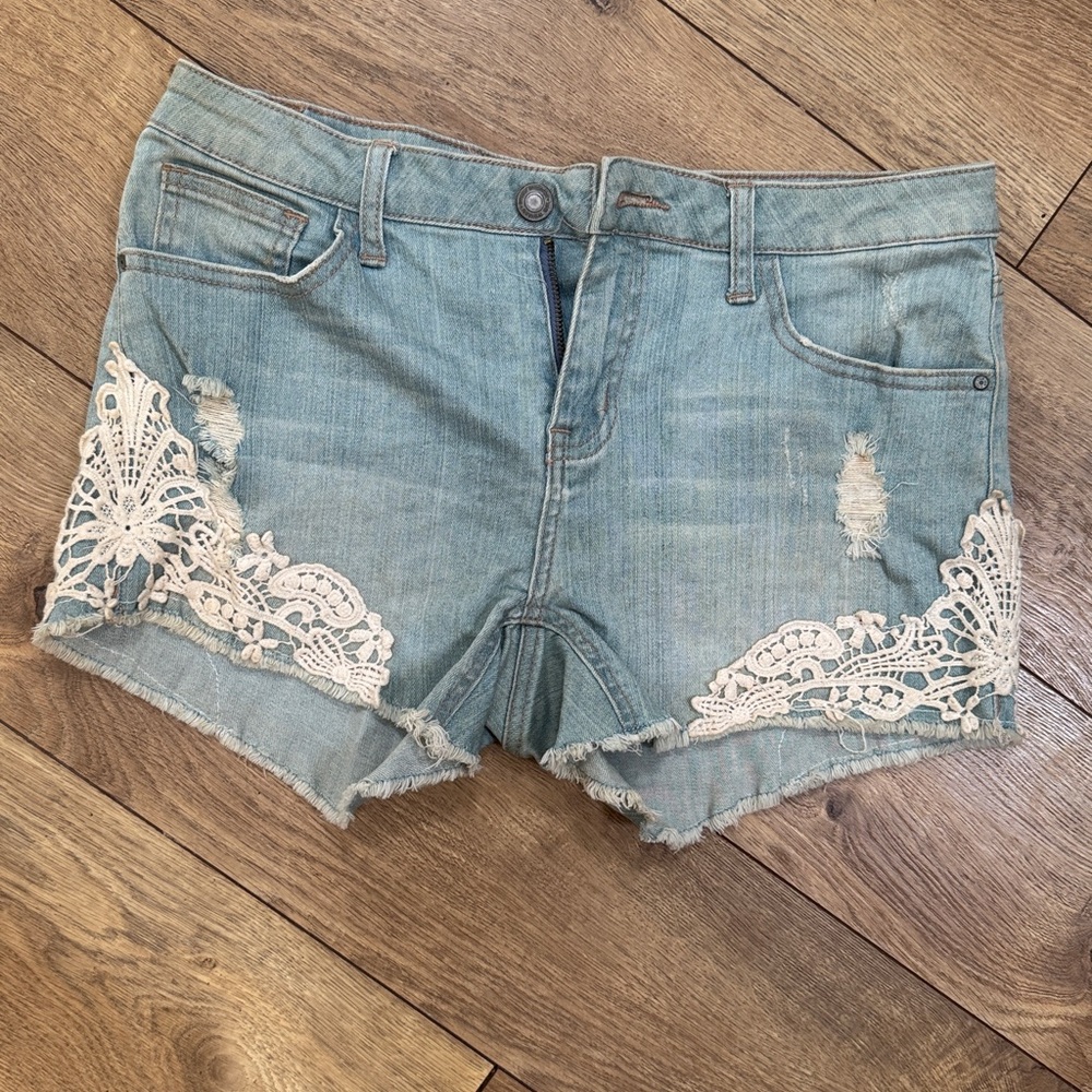 Denim Lace Trim Women Shorts